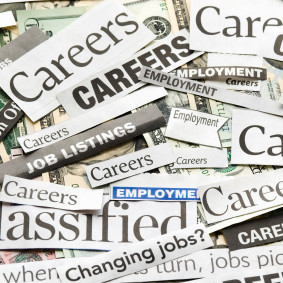 Looking for jobs - career newspaper headlines. Career is a term defined by the Oxford English Dictionary as an individual's ""course or progress through life (or a distinct portion of life)"". It usually is considered to pertain to remunerative work (and sometimes also formal education). A career is mostly seen as a course of successive situations that make up a person's occupation. One can have a sporting career or a musical career without being a professional athlete or musician, but most frequently ""career"" in the 20th century referenced the series of jobs or positions by which one earned one's money. It tended to look only at the past. Image is captured in 12 bit RAW and processed in Adobe RGB color space. [File:xxx; Lot:35]